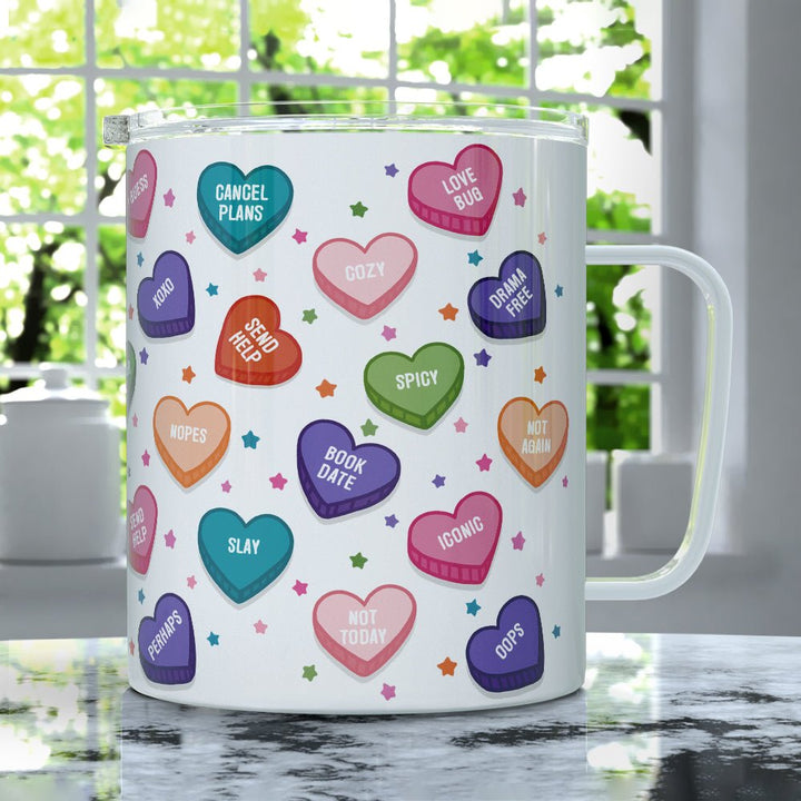 Candy Conversation Hearts Insulated Travel Mug - Loftipop