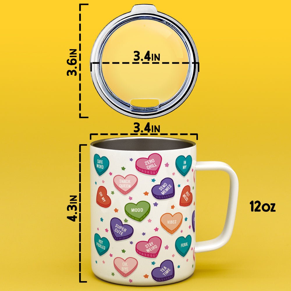 Candy Conversation Hearts Insulated Travel Mug - Loftipop