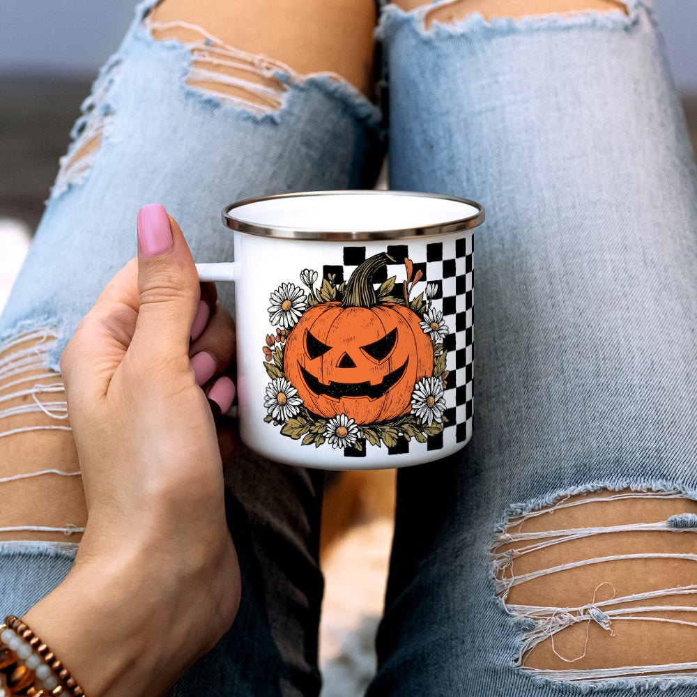Checkered Pumpkin Camp Mug - Loftipop