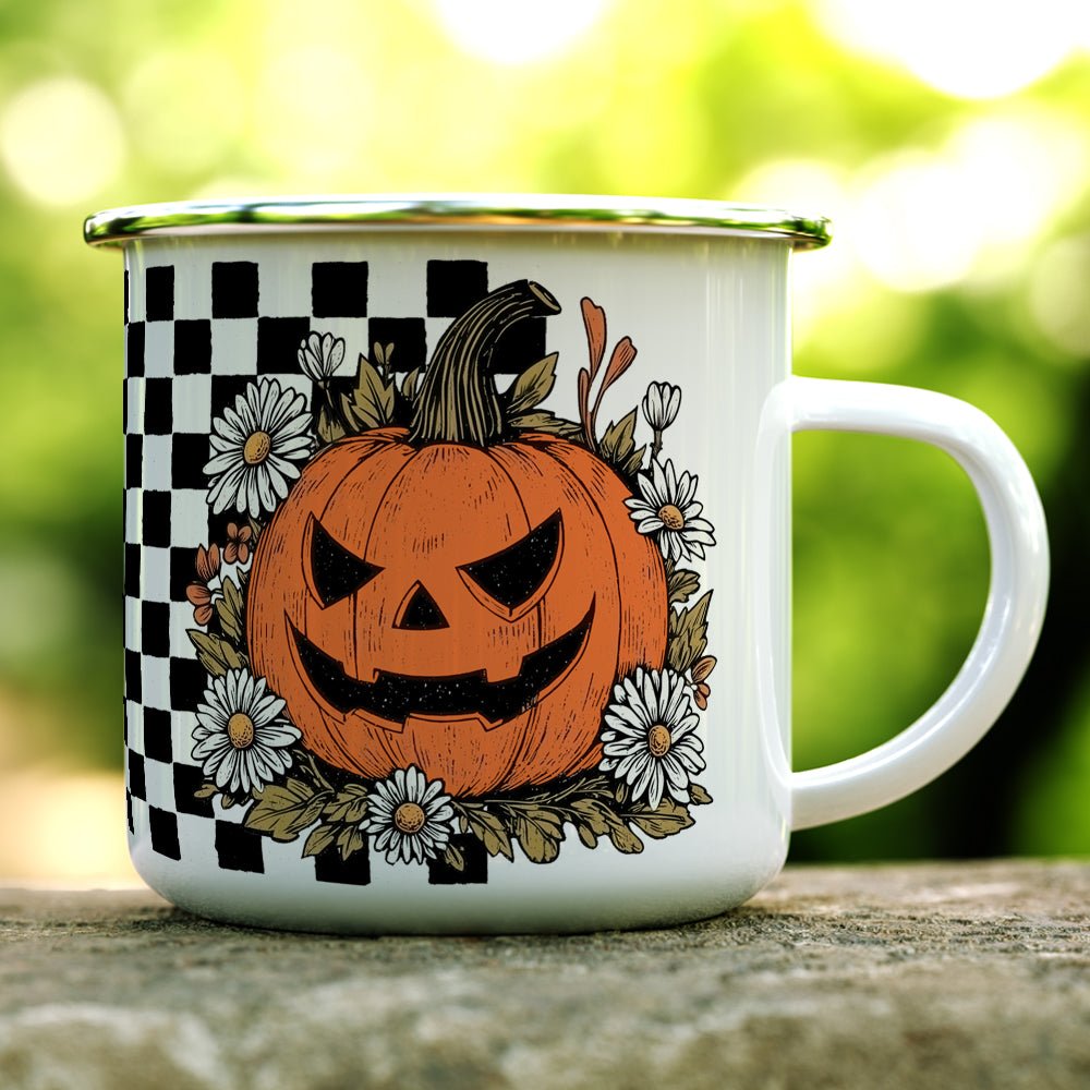 Checkered Pumpkin Camp Mug - Loftipop