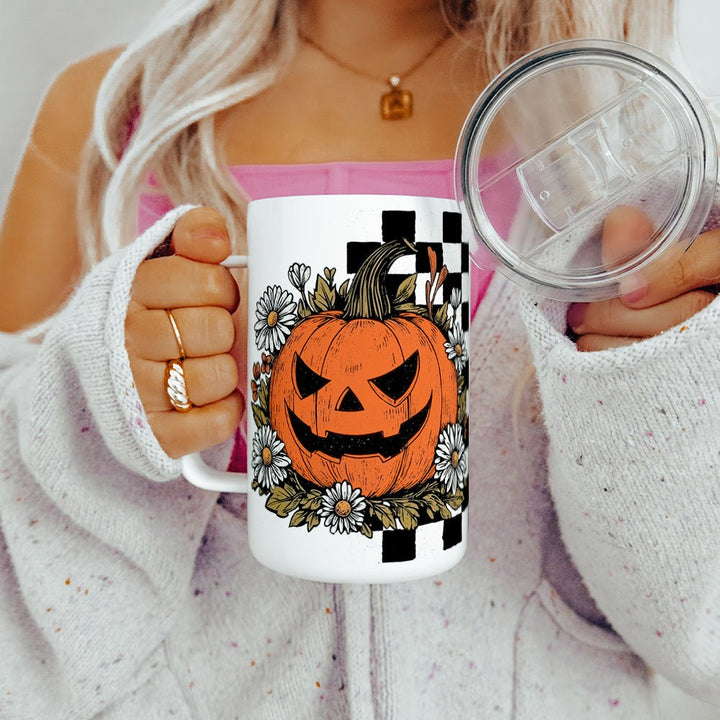 Checkered Pumpkin Insulated Travel Mug - Loftipop