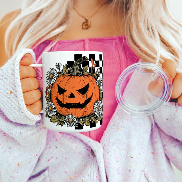 Checkered Pumpkin Insulated Travel Mug - Loftipop