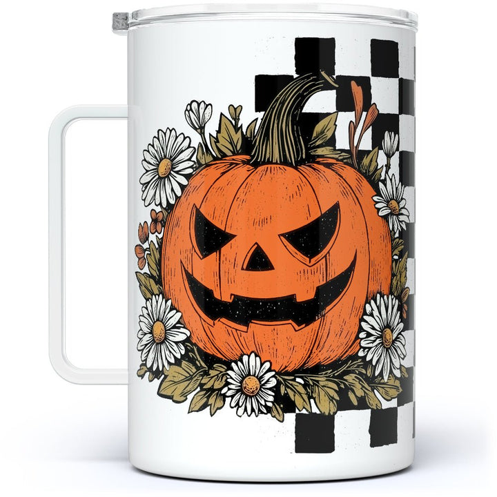 Checkered Pumpkin Insulated Travel Mug - Loftipop