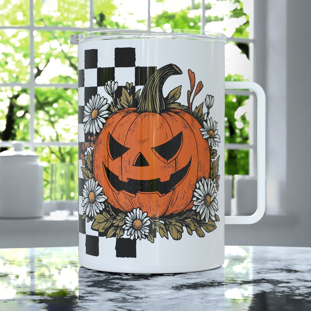 Checkered Pumpkin Insulated Travel Mug - Loftipop