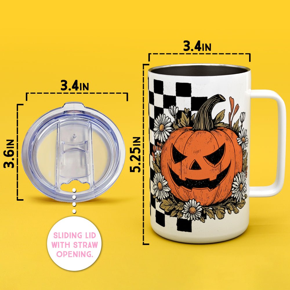 Checkered Pumpkin Insulated Travel Mug - Loftipop