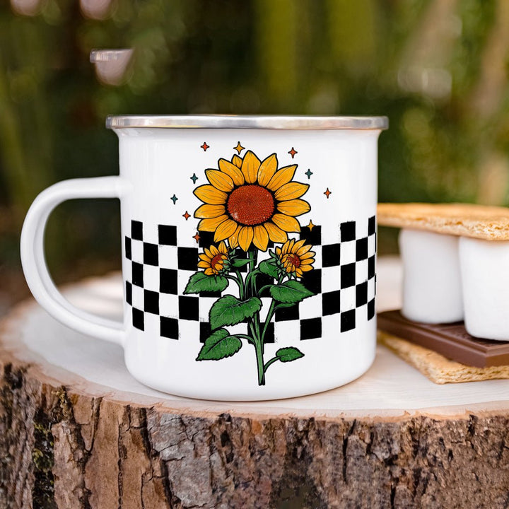 Checkered Sunflower Camp Mug - Loftipop