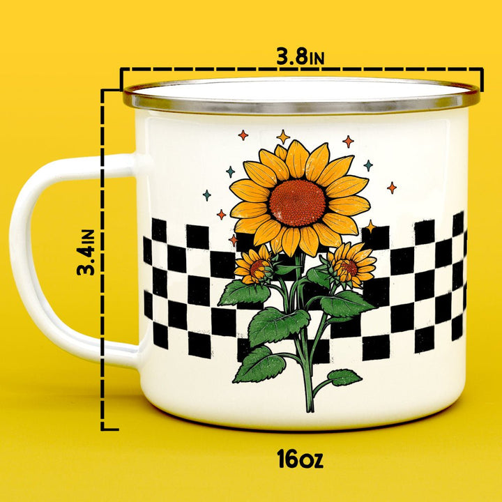 Checkered Sunflower Camp Mug - Loftipop