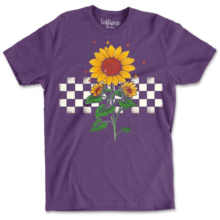 Checkered Sunflower Crewneck Tshirt - Loftipop