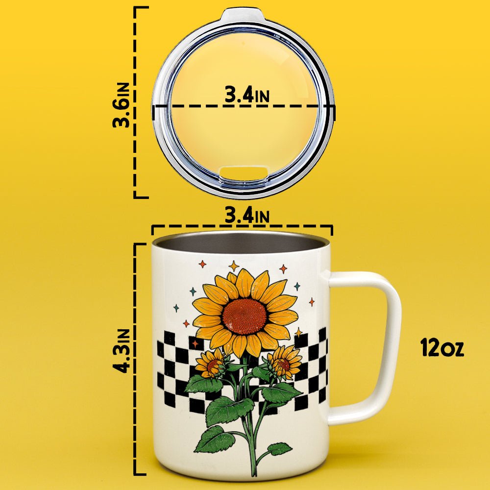 Checkered Sunflower Insulated Travel Mug - Loftipop