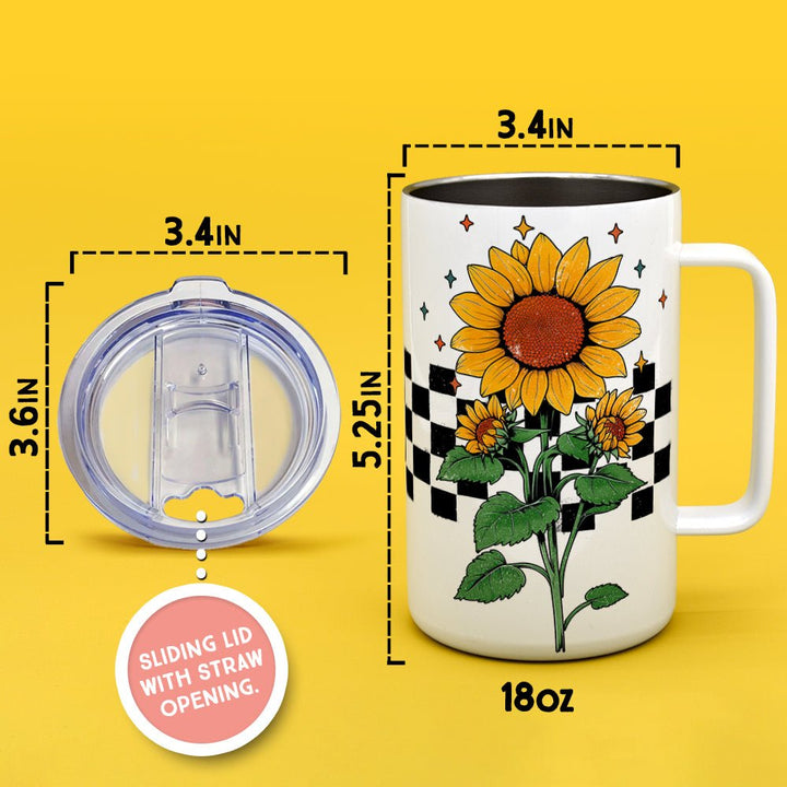 Checkered Sunflower Insulated Travel Mug - Loftipop