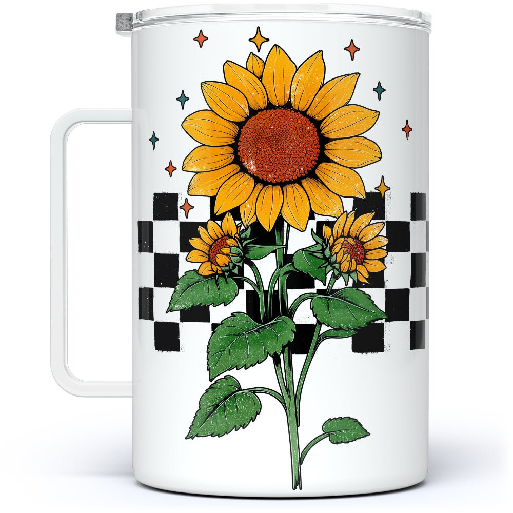Checkered Sunflower Insulated Travel Mug - Loftipop