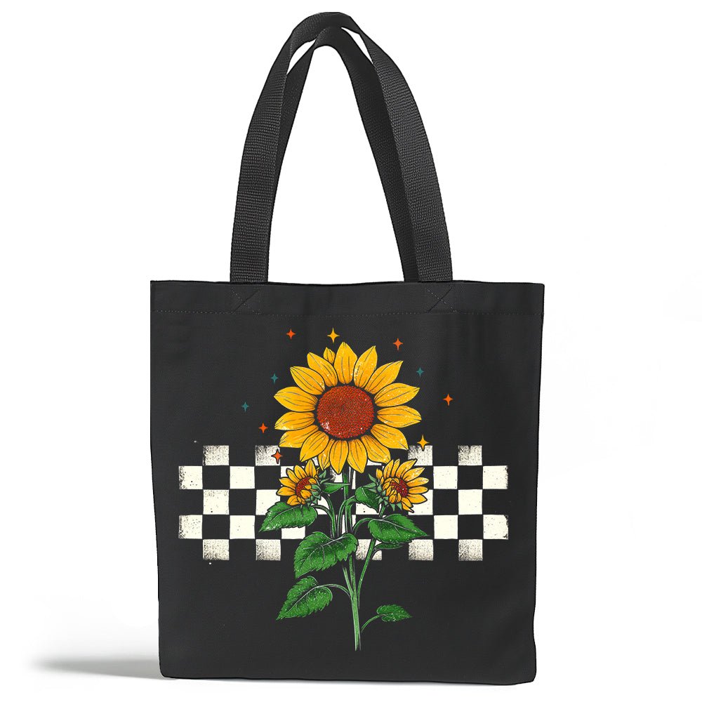 Checkered Sunflower Tote Bag - Loftipop