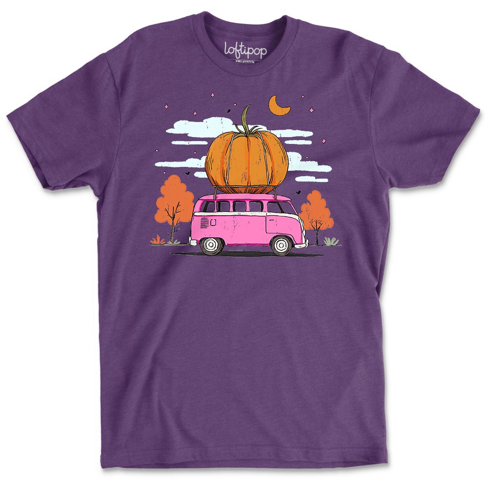 Fall Pumpkin Bus Crewneck T-Shirt - Loftipop