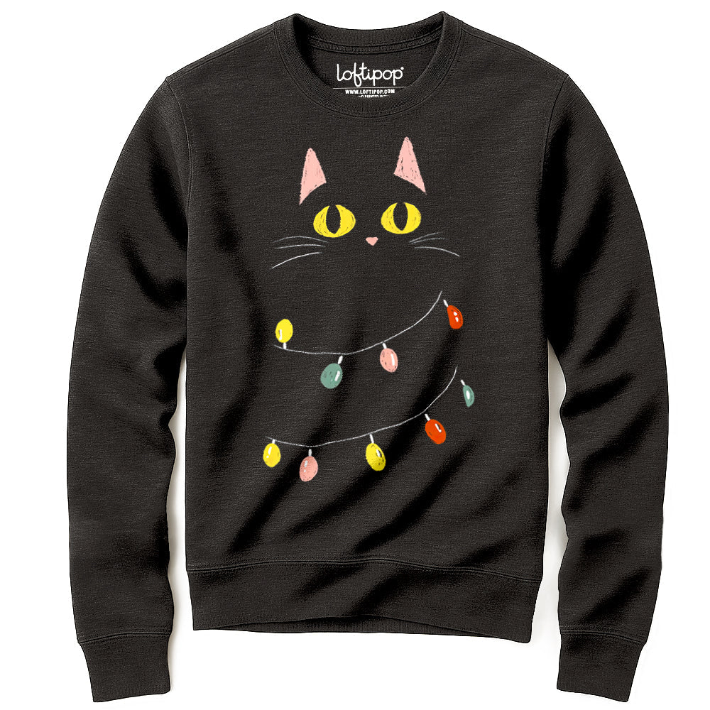 Festive Black Cat Crewneck Sweatshirt - Loftipop