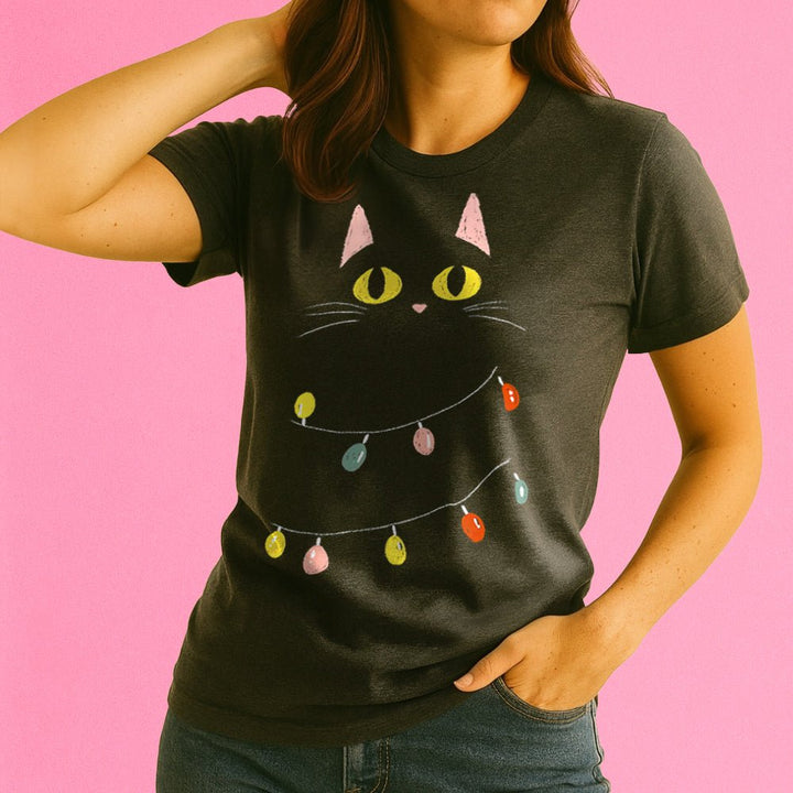 Festive Black Cat Crewneck T-Shirt - Loftipop