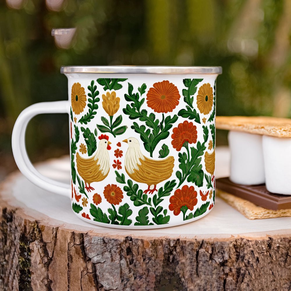 Floral Chicken Camp Mug - Loftipop