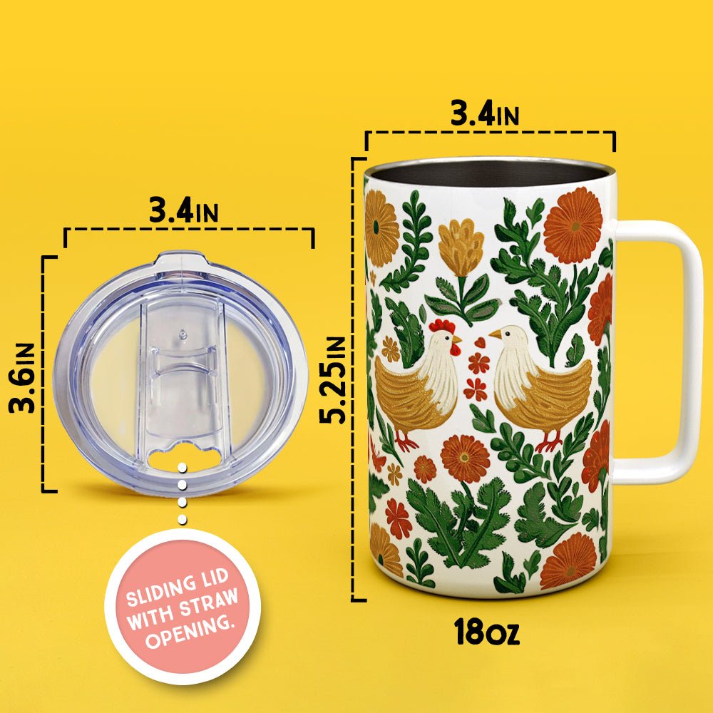 Floral Chicken Insulated Travel Mug - Loftipop
