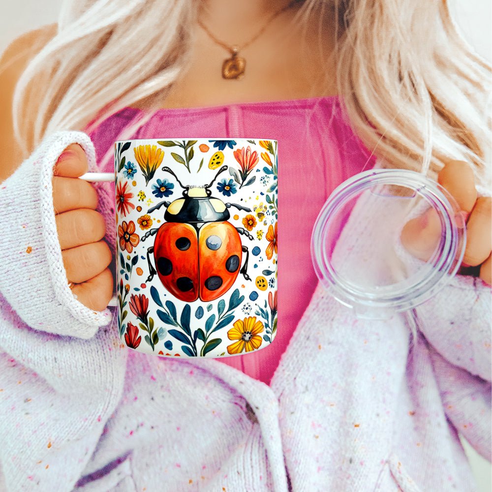 Floral Ladybug Insulated Travel Mug - Loftipop