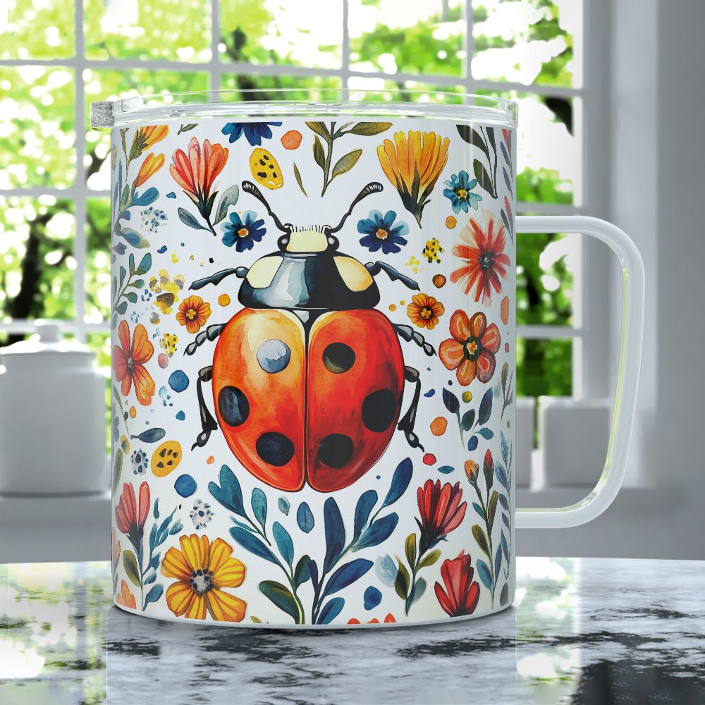 Floral Ladybug Insulated Travel Mug - Loftipop