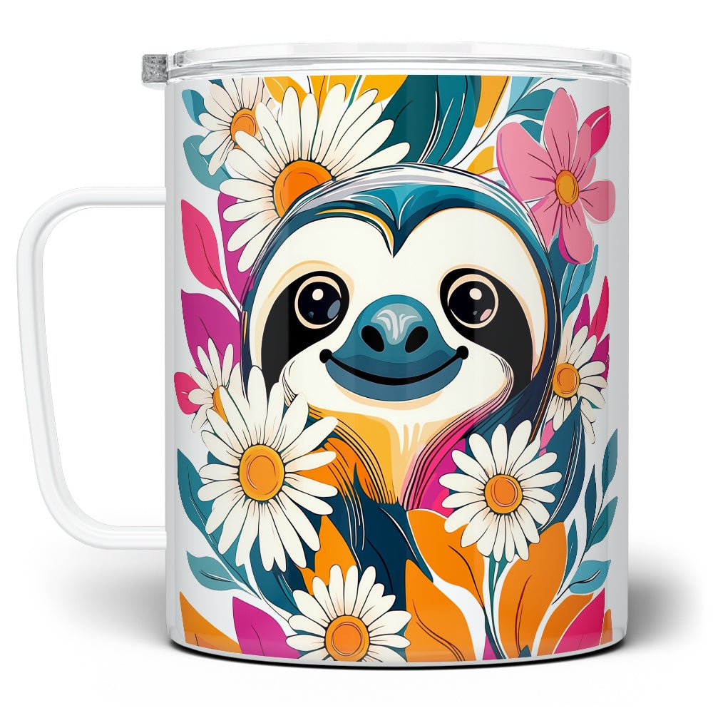 Floral Sloth Insulated Travel Mug - Loftipop