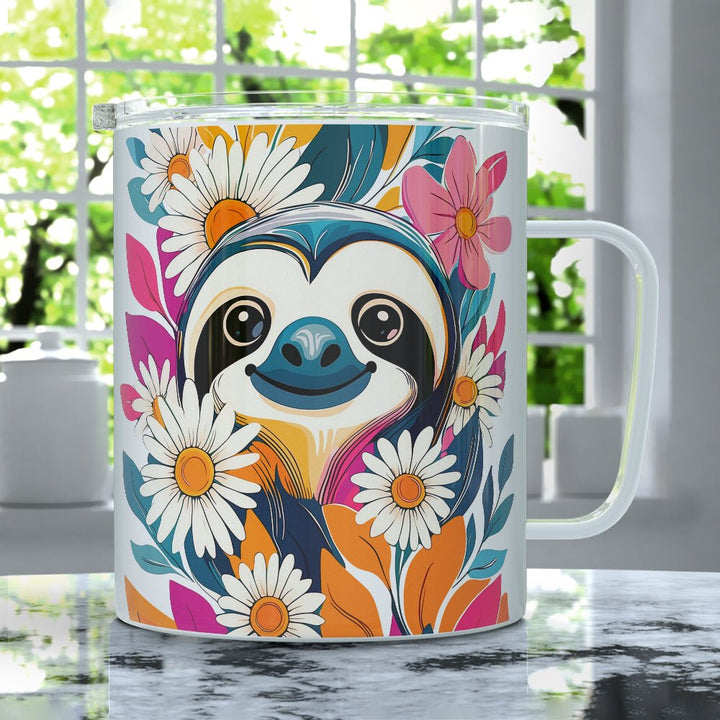Floral Sloth Insulated Travel Mug - Loftipop