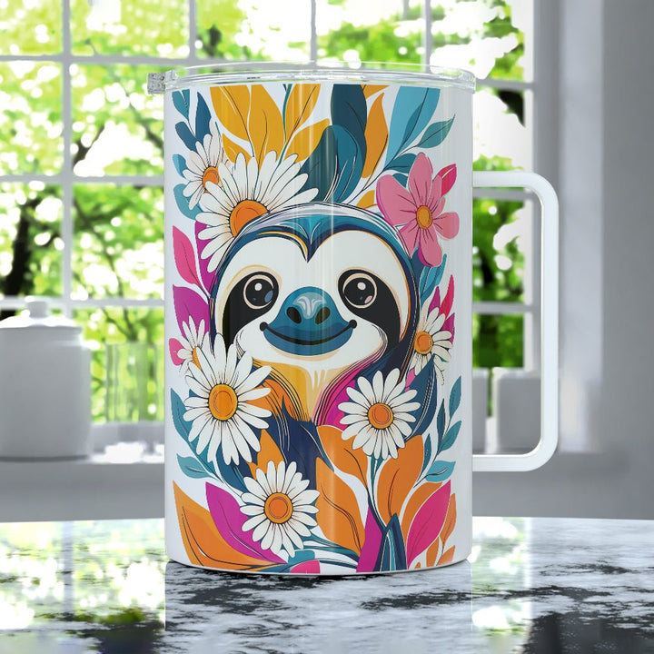 Floral Sloth Insulated Travel Mug - Loftipop