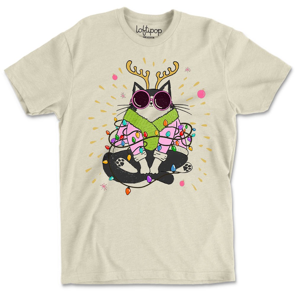Groovy Holiday Cat Crewneck T-Shirt - Loftipop