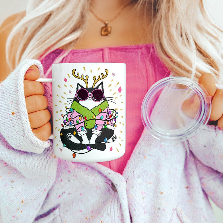 Groovy Holiday Cat Insulated Travel Mug - Loftipop