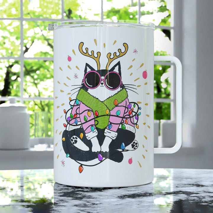 Groovy Holiday Cat Insulated Travel Mug - Loftipop