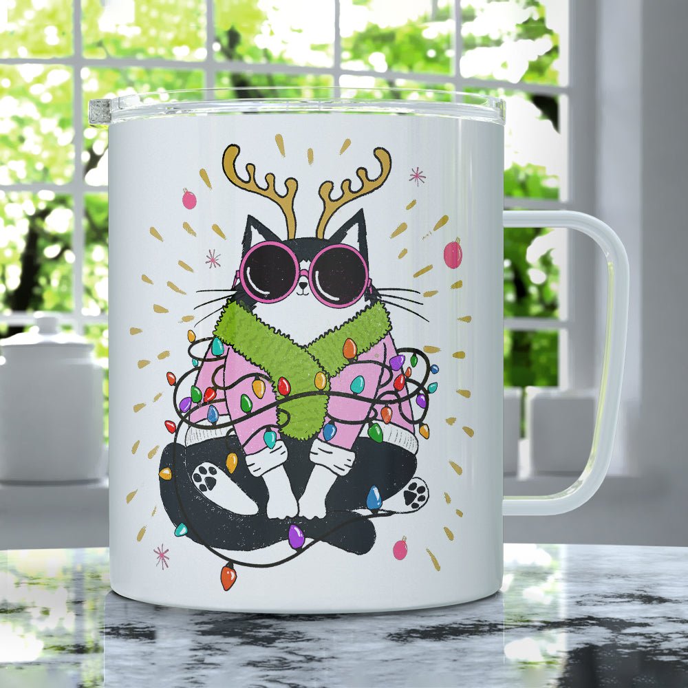 Groovy Holiday Cat Insulated Travel Mug - Loftipop