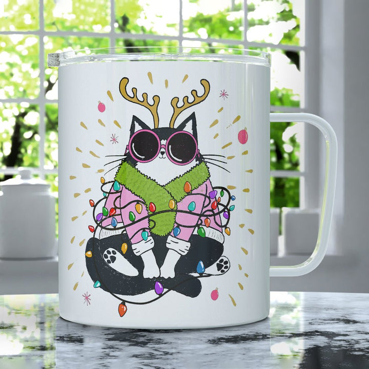 Groovy Holiday Cat Insulated Travel Mug - Loftipop