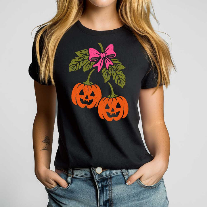Halloween Pumpkin Cherries Crewneck Tshirt - Loftipop