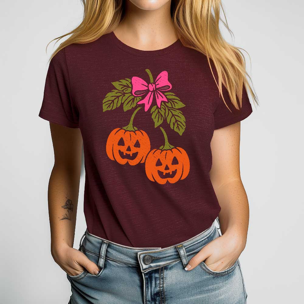 Halloween Pumpkin Cherries Crewneck Tshirt - Loftipop