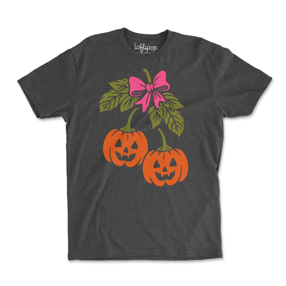 Halloween Pumpkin Cherries Crewneck Tshirt - Loftipop