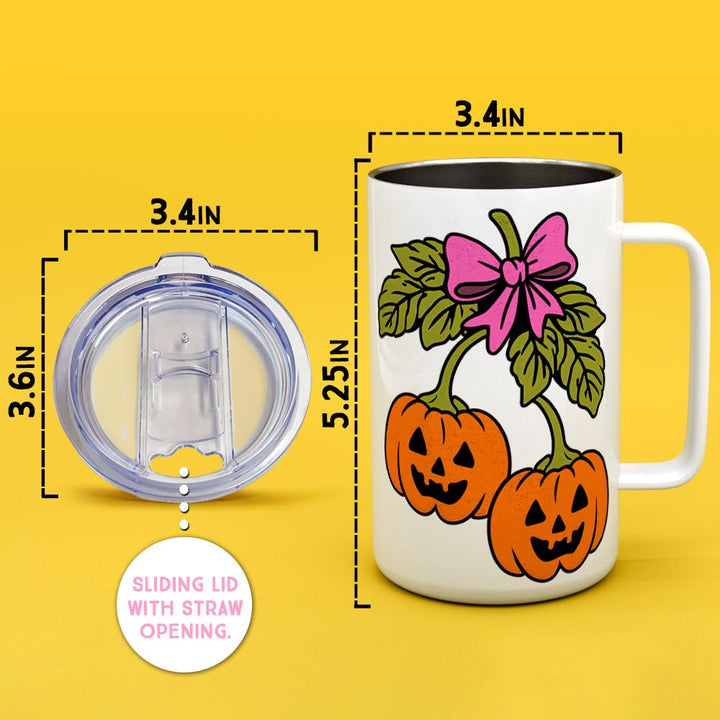 Halloween Pumpkin Cherries Insulated Travel Mug - Loftipop