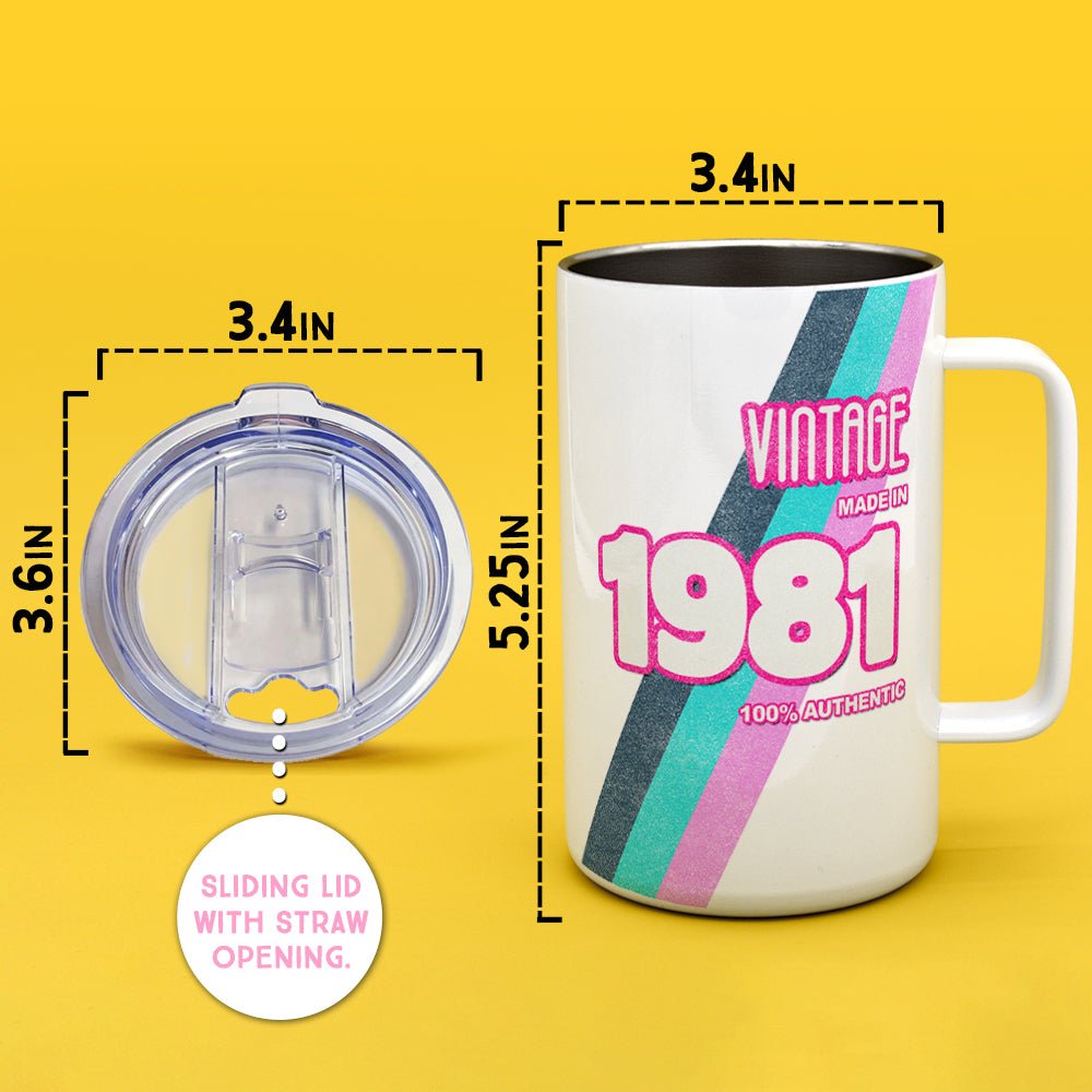 Personalized Birth Year 1980's Retro Insulated Travel Mug