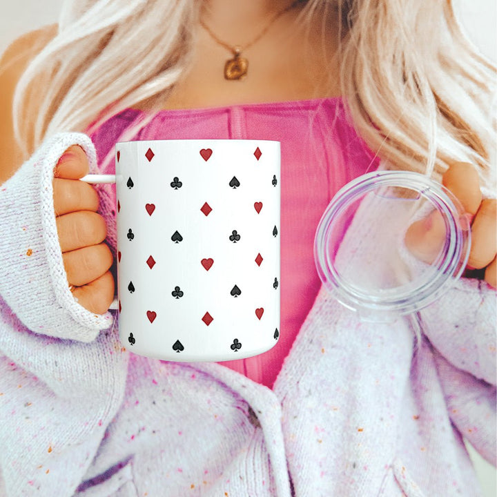 Playing Card Suit Pattern Insulated Travel Mug - Loftipop