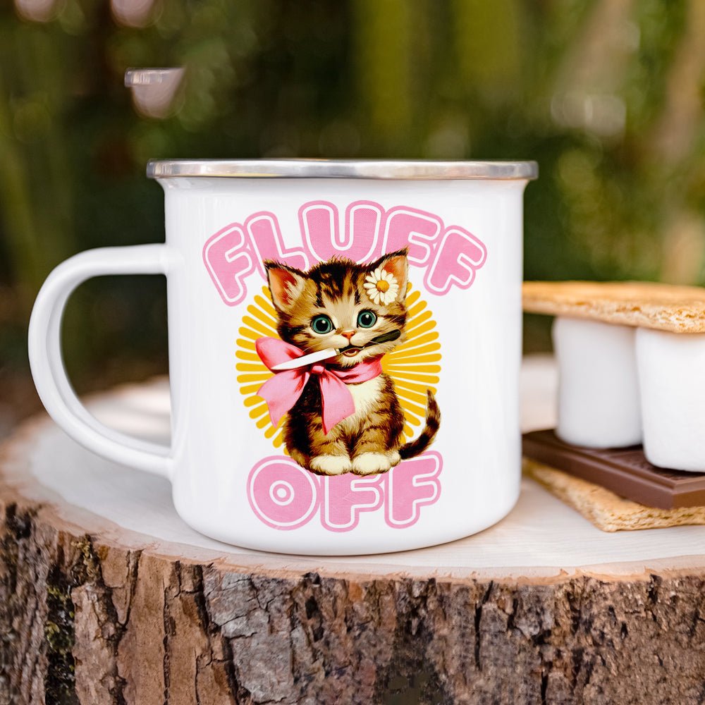 Retro Fluff Off Cat Camp Mug - Loftipop