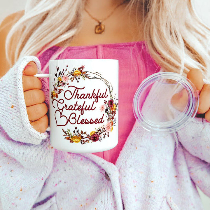 Thankful Grateful Blessed Insulated Travel Mug - Loftipop