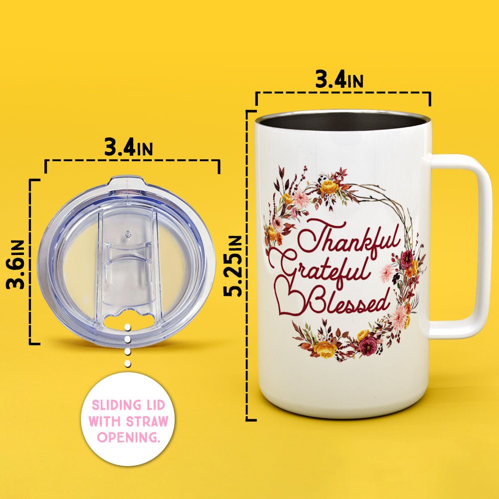 Thankful Grateful Blessed Insulated Travel Mug - Loftipop