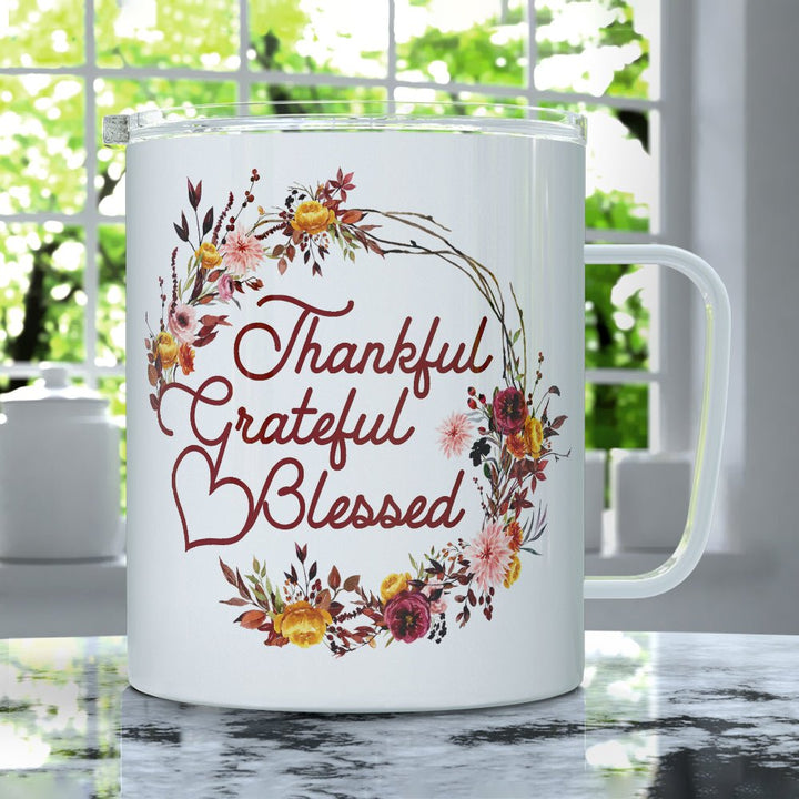 Thankful Grateful Blessed Insulated Travel Mug - Loftipop