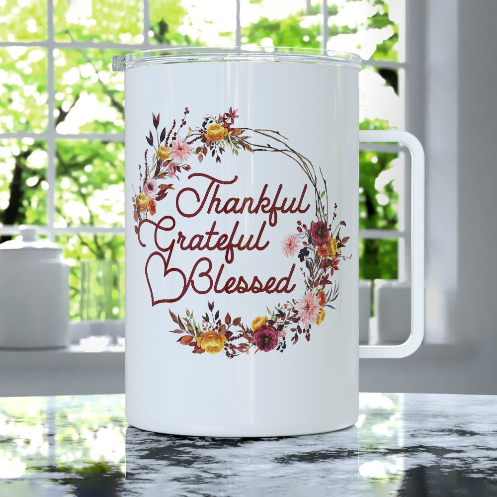 Thankful Grateful Blessed Insulated Travel Mug - Loftipop