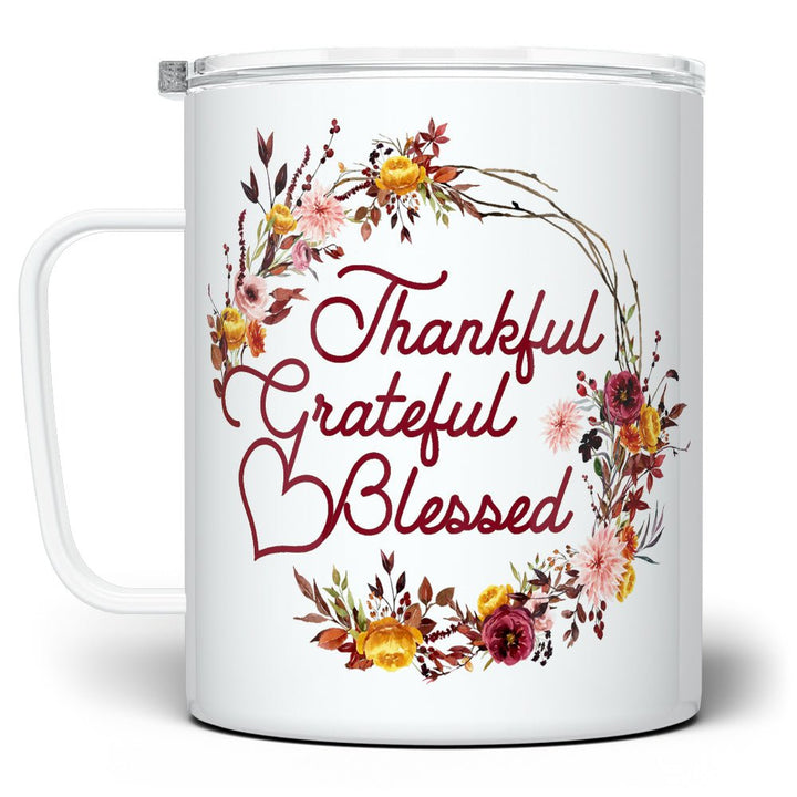 Thankful Grateful Blessed Insulated Travel Mug - Loftipop