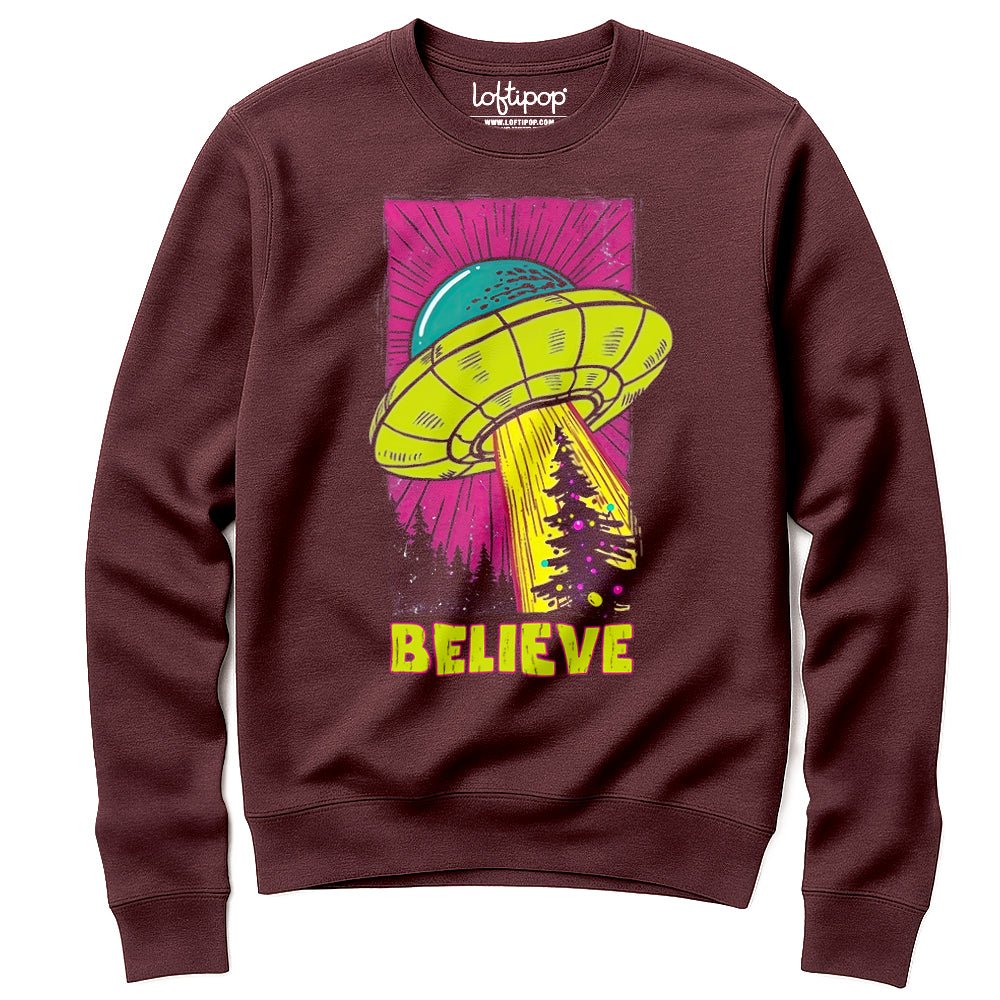 UFO Christmas Believe Crewneck Sweatshirt - Loftipop