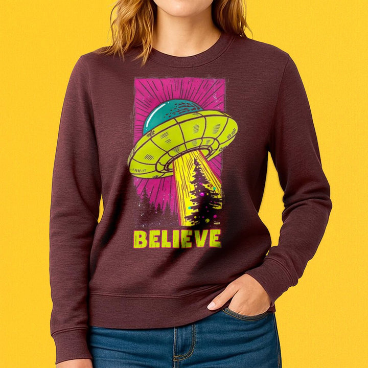 UFO Christmas Believe Crewneck Sweatshirt - Loftipop
