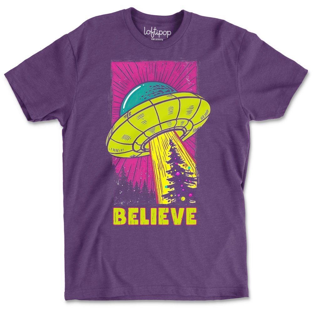 UFO Christmas Believe Crewneck T-Shirt - Loftipop