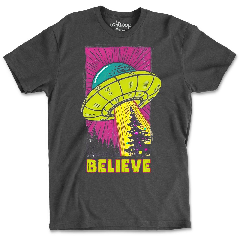 UFO Christmas Believe Crewneck T-Shirt - Loftipop
