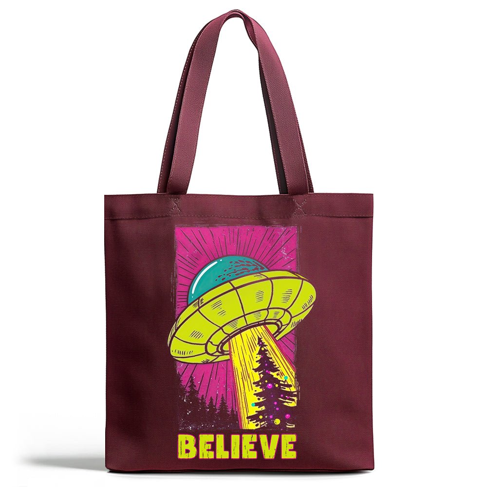 UFO Christmas Believe Tote Bag - Loftipop